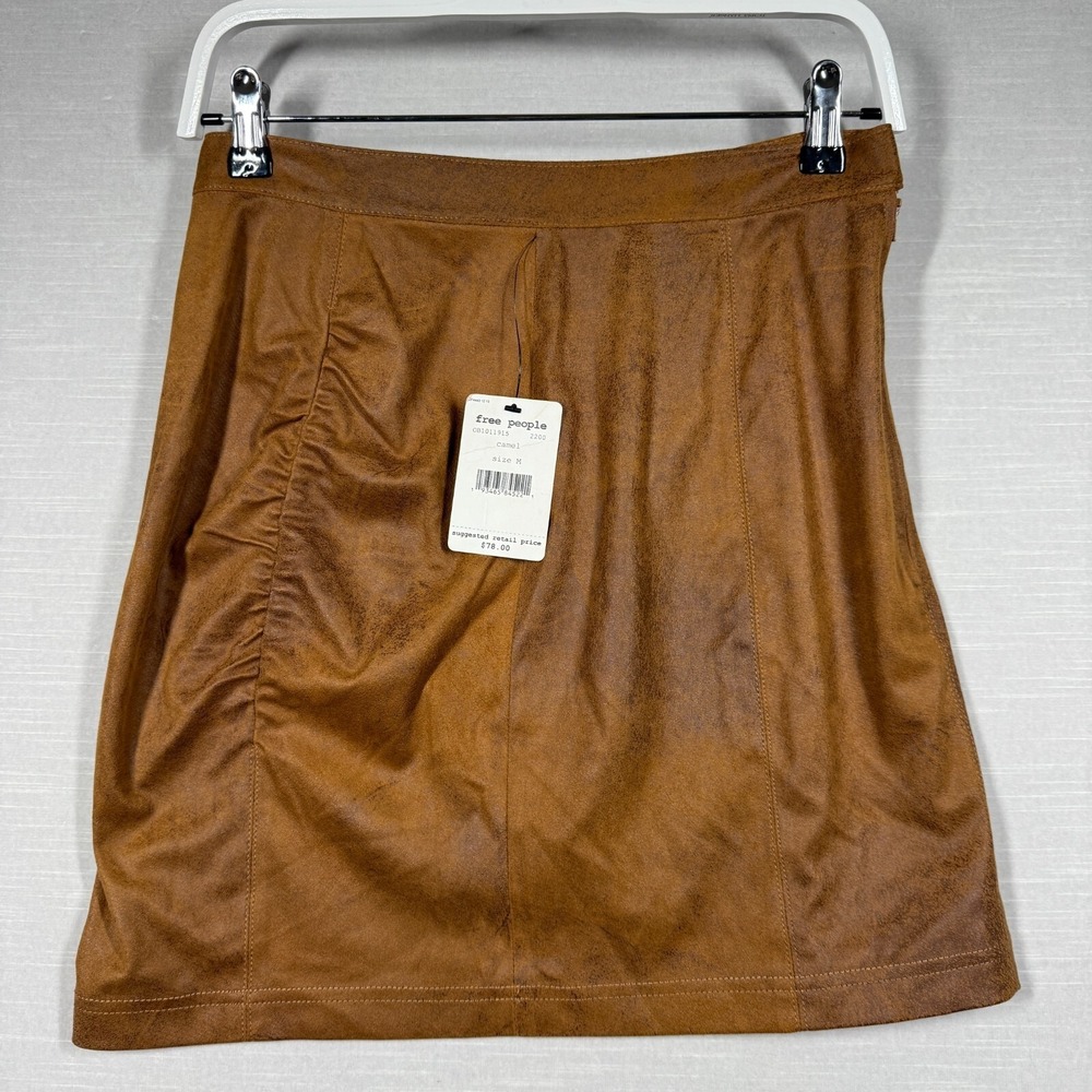 Free People Skirt Womens Brown Small Camel Rumi Mini Ruched Faux Suede